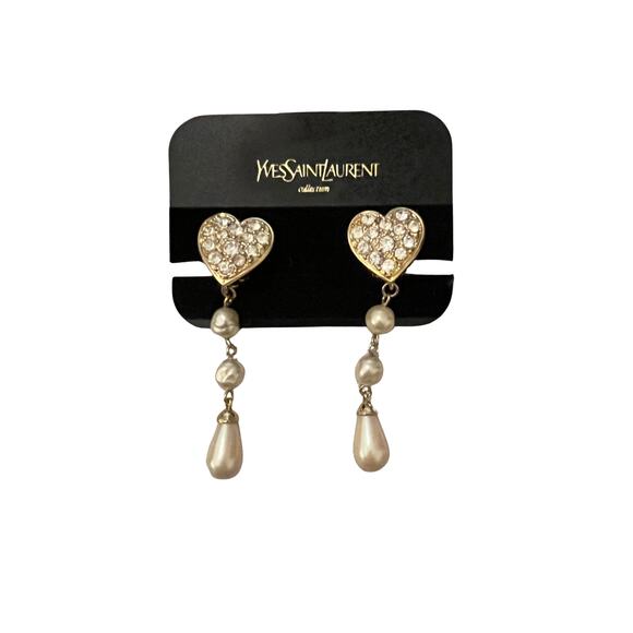 Vintage YSL Gold Tone Heart Dangle Earrings - Picture 1 of 4